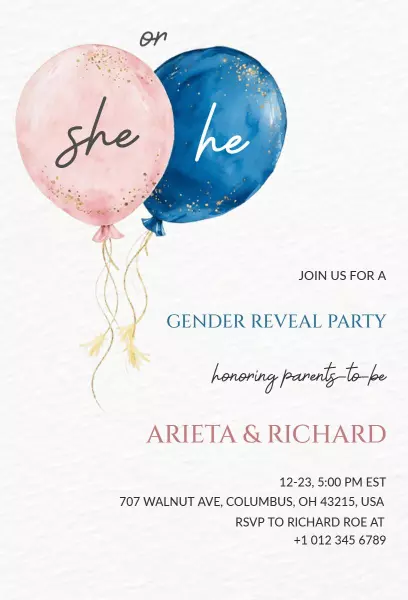 Whimsical Balloon Gender Reveal Party Celebration Invitation Template