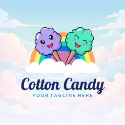 Whimsical Blue and Purple Cotton Candy Characters Logo Template