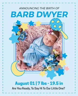 Whimsical Blue Baby Announcement Celebration Poster Template