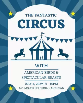 Whimsical Blue Circus Extravaganza Event Flyer Template