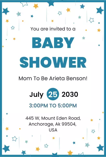 Whimsical Blue Starry Baby Shower Celebration Invitation Template