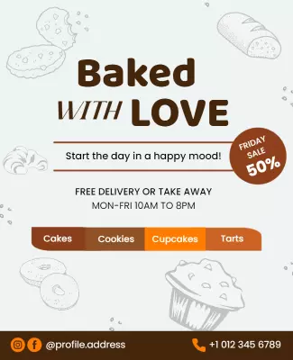 Whimsical Brown Dessert Bakery Promotion Sale Poster Template