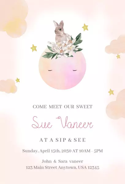 Whimsical Bunny Theme Sip & See Celebration Invitation Template