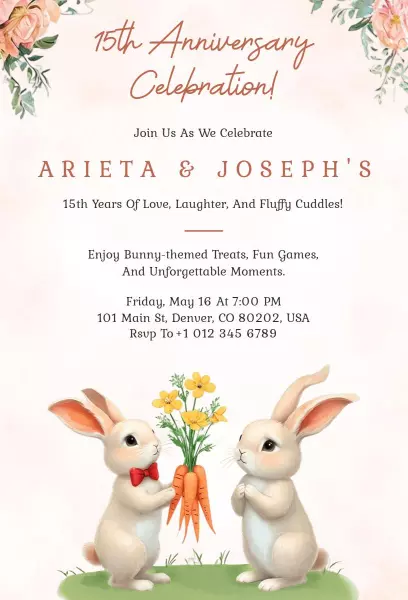 Whimsical Bunny Themed 15th Anniversary Celebration Invitation Template