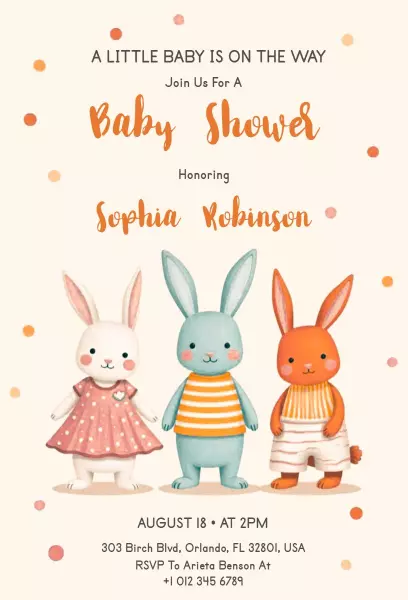 Whimsical Bunny Themed Baby Shower Celebration Invitation Template