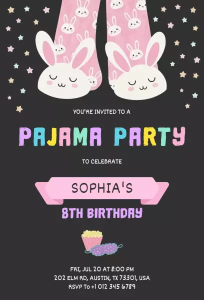 Whimsical Bunny Themed Pajama Party Invitation Template