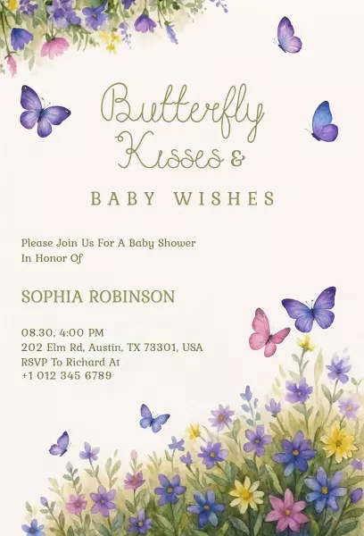Whimsical Butterfly Baby Shower Celebration Invitation Template