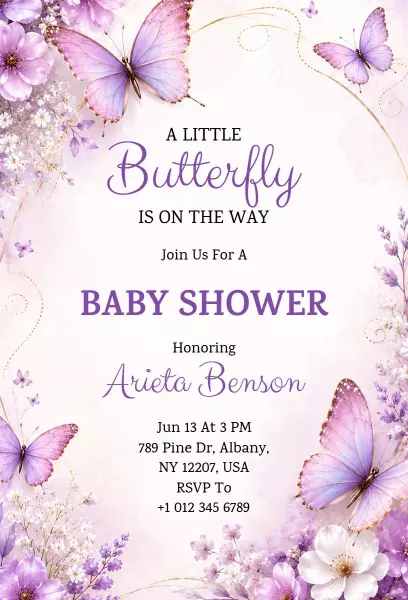 Whimsical Butterfly Themed Baby Shower Invitation Template