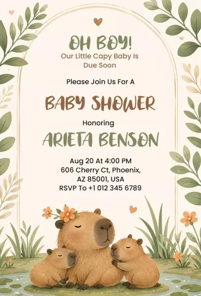 Whimsical Capybara Nature Baby Shower Invitation Template
