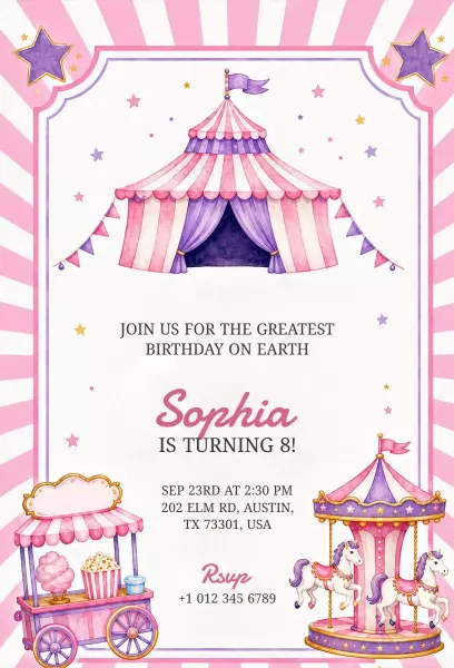 Whimsical Carnival Fun Birthday Celebration Invitation Template