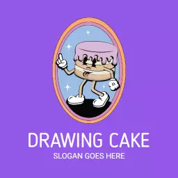 Whimsical Cartoon Cake Design for Fun Drawing Logo Template