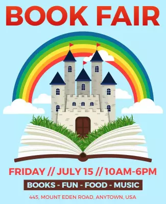 Whimsical Castle Rainbow Book Fair Event Poster Template
