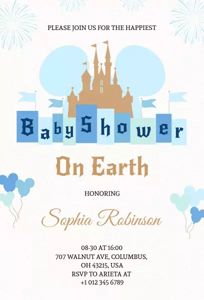 Whimsical Castle Theme Baby Shower Celebration Invitation Template