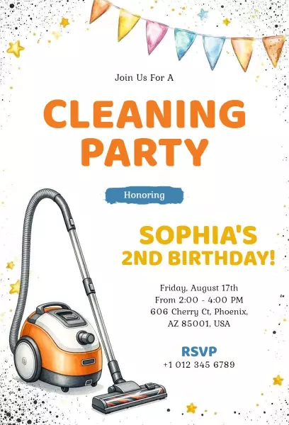 Whimsical Cleaning Party Fun 2nd Birthday Invitation Template