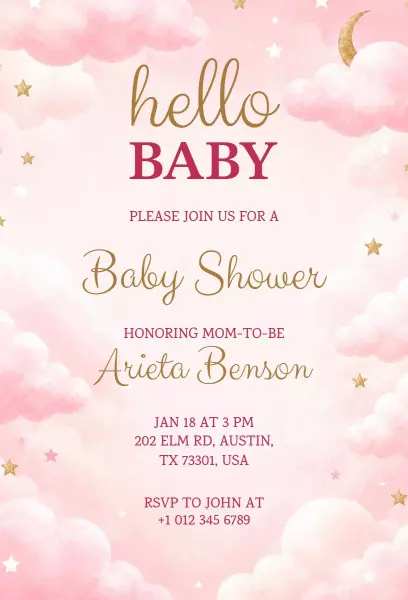 Whimsical Cloudy Hello Baby Shower Invitation Template