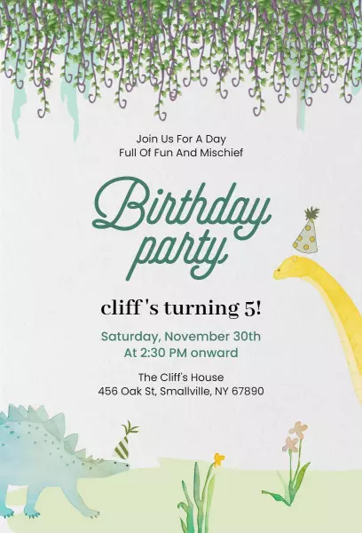 Whimsical Dinosaur Adventure Birthday Celebration Invitation Template