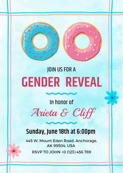 Whimsical Donut Themed Gender Reveal Invitation Template