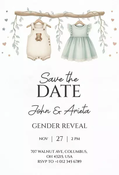 Whimsical Dress and Suit Gender Reveal Invitation Template