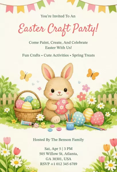 Whimsical Easter Craft Celebration Family Invitation Template