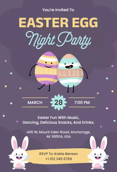 Whimsical Easter Egg Night Party Celebration Invitation Template