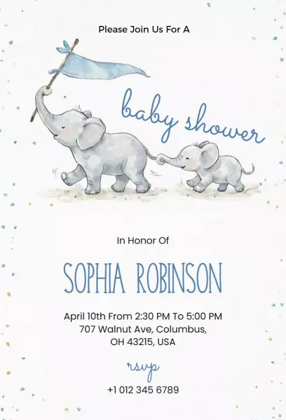 Whimsical Elephant Theme Baby Shower Celebration Invitation Template