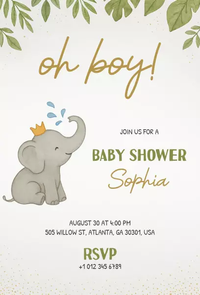 Whimsical Elephant Themed Baby Shower Invitation Template