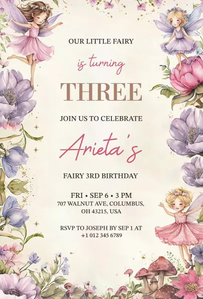 Whimsical Fairy Themed Enchanted Birthday Invitation Template