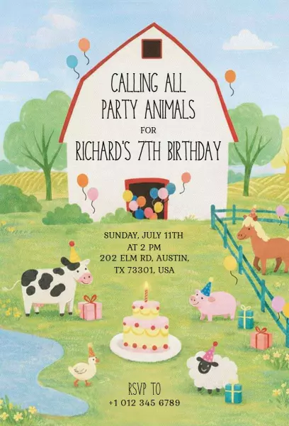 Whimsical Farm Animals Fun Birthday Celebration Invitation Template