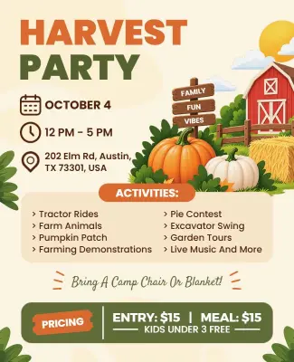 Whimsical Farm-Themed Harvest Party Celebration Flyer Template