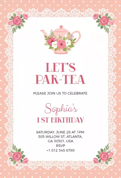 Whimsical Floral Birthday Tea Party Celebration Invitation Template