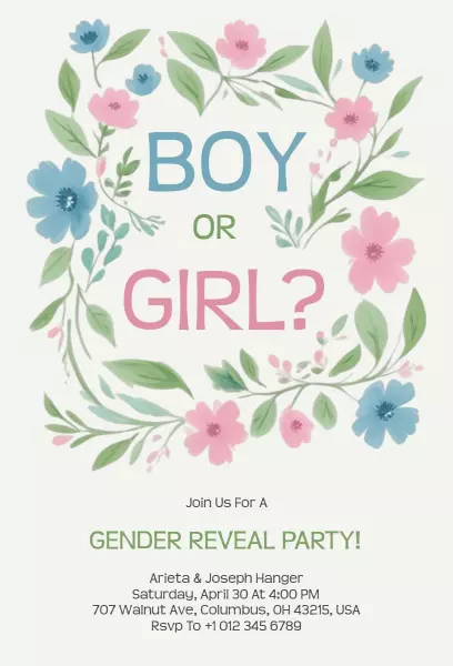 Whimsical Floral Gender Reveal Party Invitation Template