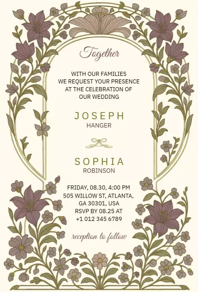 Whimsical Floral Vintage Wedding Celebration Invitation Template