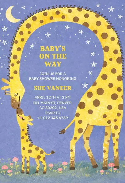 Whimsical Giraffe Safari Theme Baby Shower Invitation Template