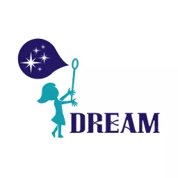 Whimsical Girl Holding Sparkling Dream Bubble Logo Template