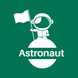 Whimsical Green Astronaut Holding Flag in Space Logo Template