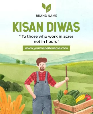 Whimsical Green Farming Celebration Kisan Diwas Poster Template