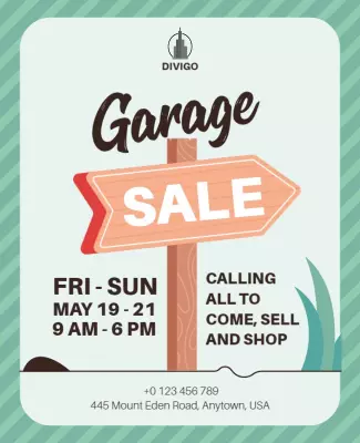 Whimsical Green Garage Sale Invitation Poster Template