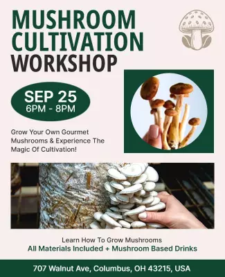 Whimsical Green Mushroom Cultivation Workshop Poster Template