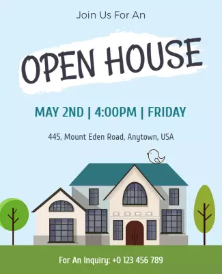 Whimsical Green Open House Invitation Poster Template
