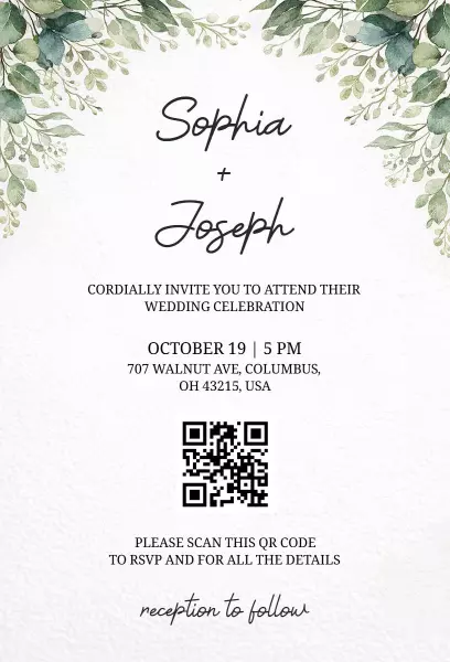 Whimsical Greenery Wedding Celebration Invitation Template