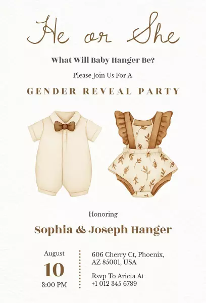 Whimsical He or She Gender Reveal Party Invitation Template