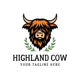 Whimsical Highland Cow Design with Nature Elements Logo Template