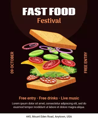 Whimsical Illustration Fast Food Festival Poster Template