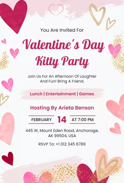 Whimsical Kitty Party Valentine's Day Celebration Invitation Template