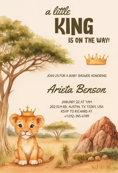 Whimsical Lion King Theme Baby Shower Invitation Template