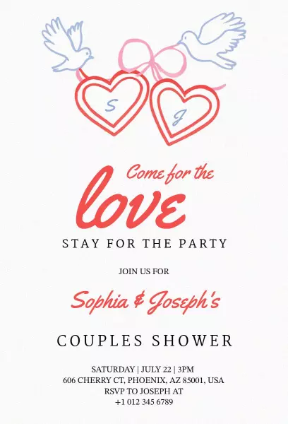 Whimsical Love Birds Romantic Couples Shower Invitation Template