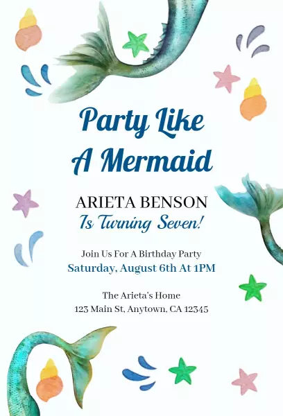 Whimsical Mermaid Theme Birthday Celebration Invitation Template