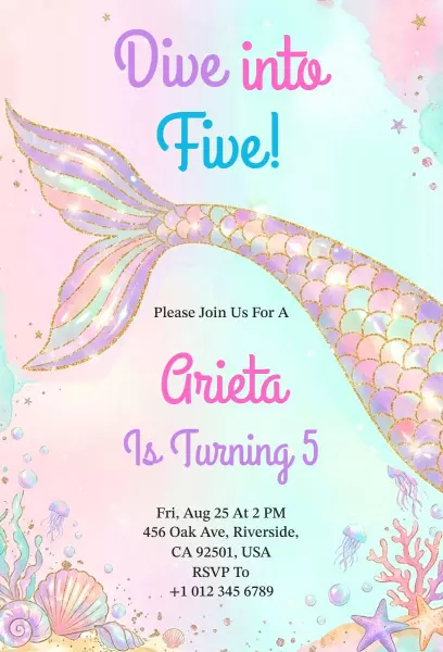 Whimsical Mermaid Underwater Adventure Birthday Invitation Template