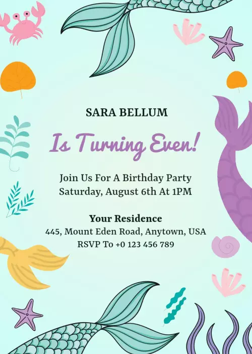 Whimsical Mermaid Underwater Birthday Bash Invitation Template