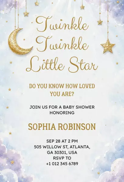 Whimsical Moon and Star Baby Shower Celebration Invitation Template